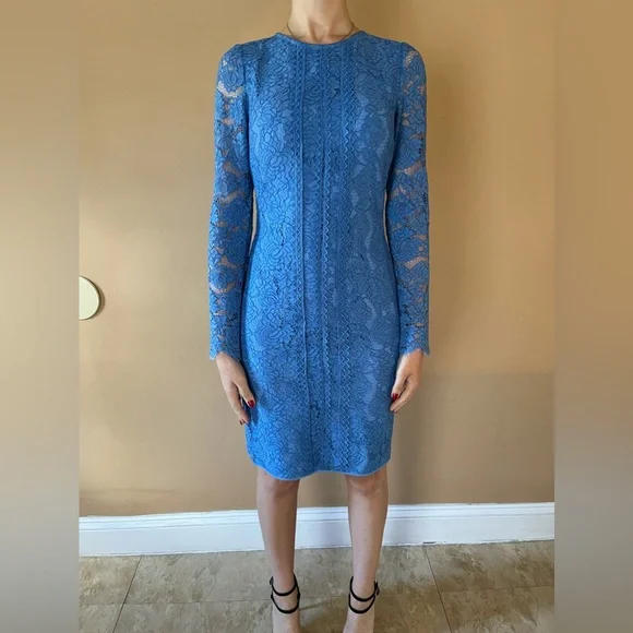 Reiss light blue long sleeve lace dress